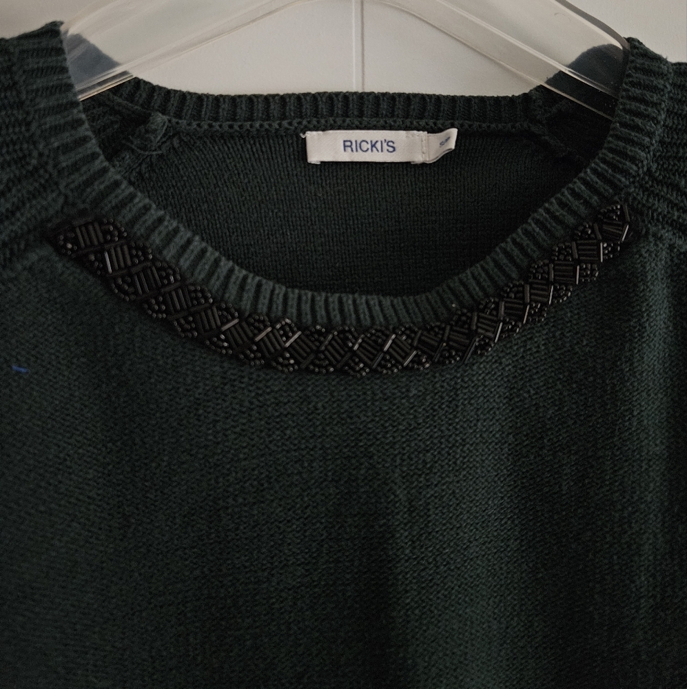 Ricki's S gorgeous Bejeweled Knit Top Pullover Sweater Hi-Lo Cotton Blend Small - Picture 5 of 11